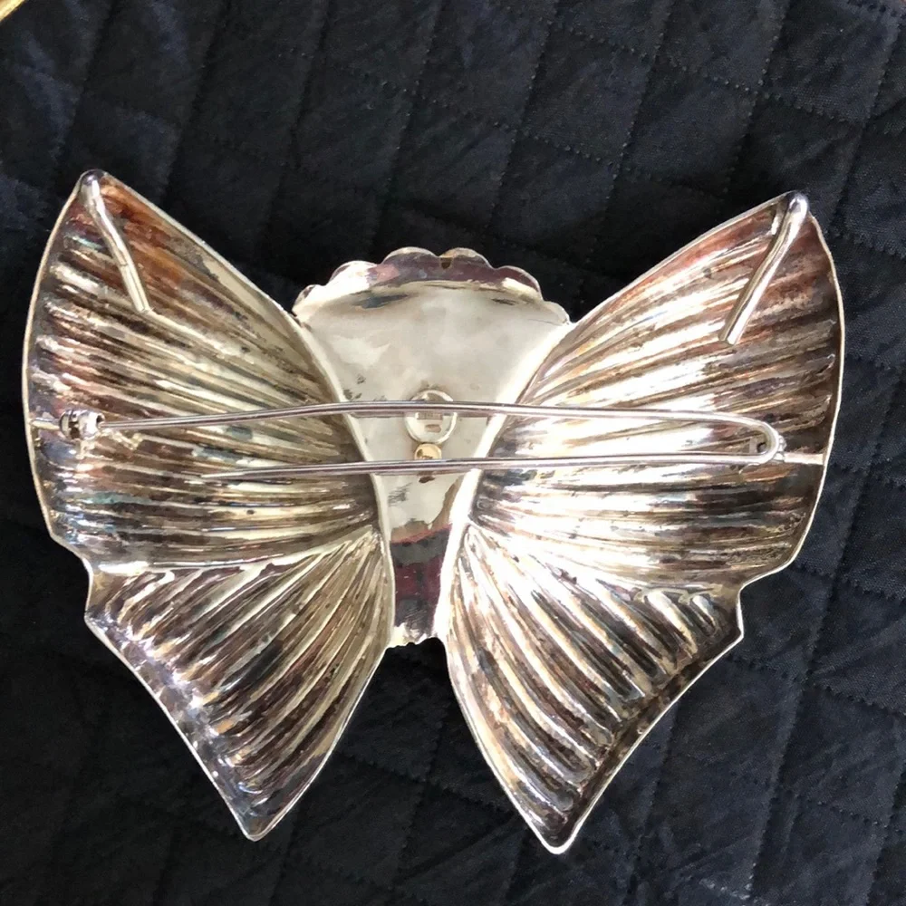 Large Vintage Sterling Silver & 18k Gold Pin - Picture 2 of 7
